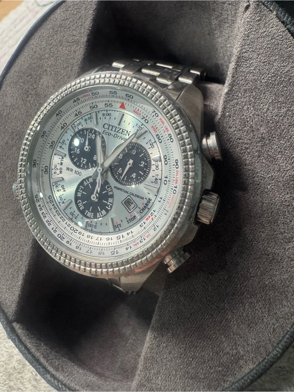 #212 Citizen Silver and Black Eco-Drive Chronograph Men’s Watch